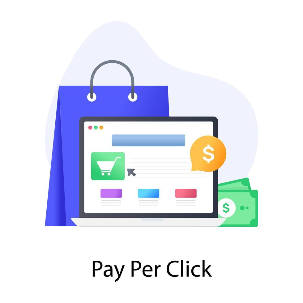 diseño de ppc, concepto de pago por clic en estilo plano moderno vector