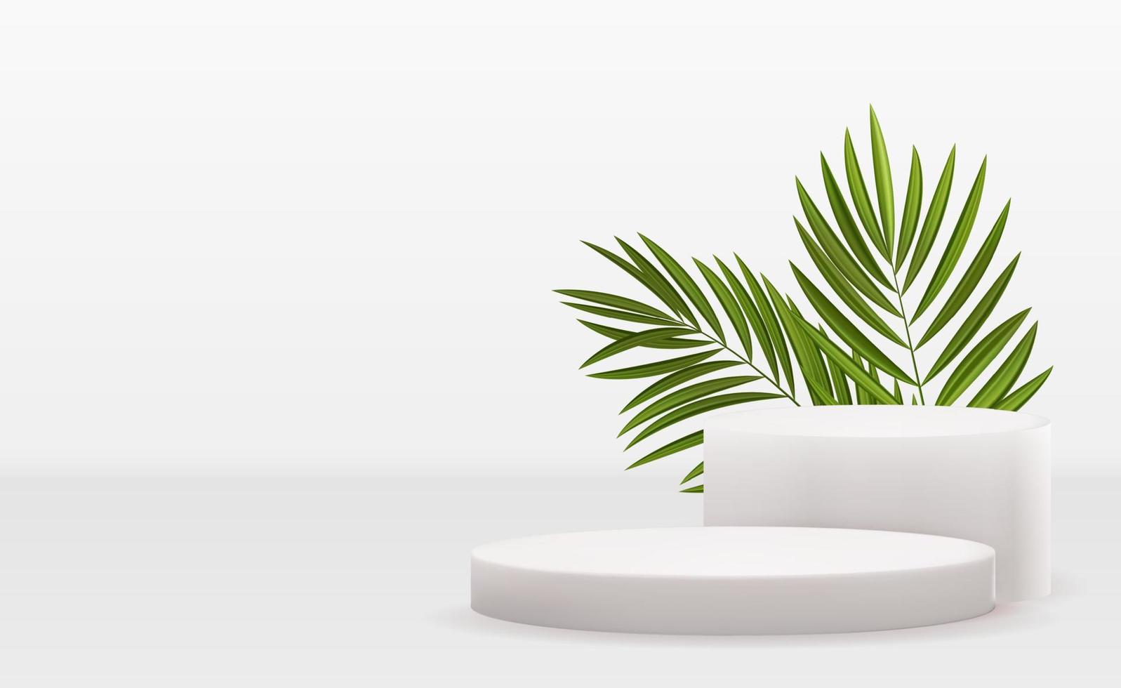 Realistic 3d white trendy empty podium display for cosmetic product presentation, fashion magazine. Copy space vector illustration