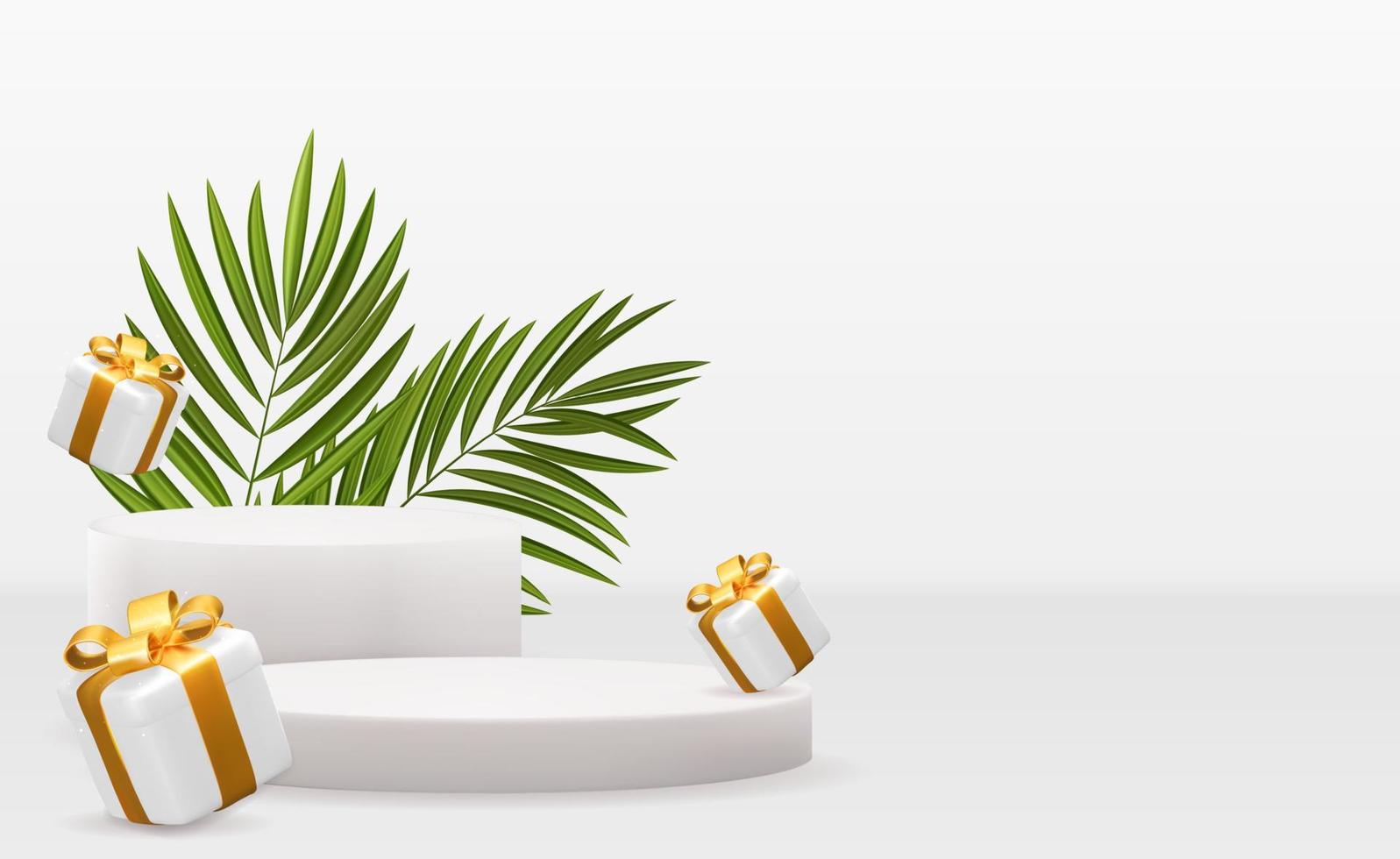 Realistic 3d  pedestals with gift boxes. Copy space vector illustration