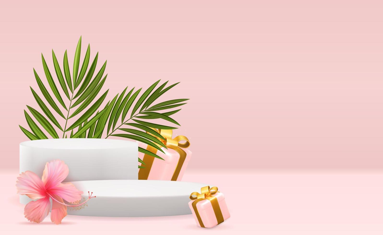 Realistic 3d  pedestals with gift boxes. Copy space vector illustration