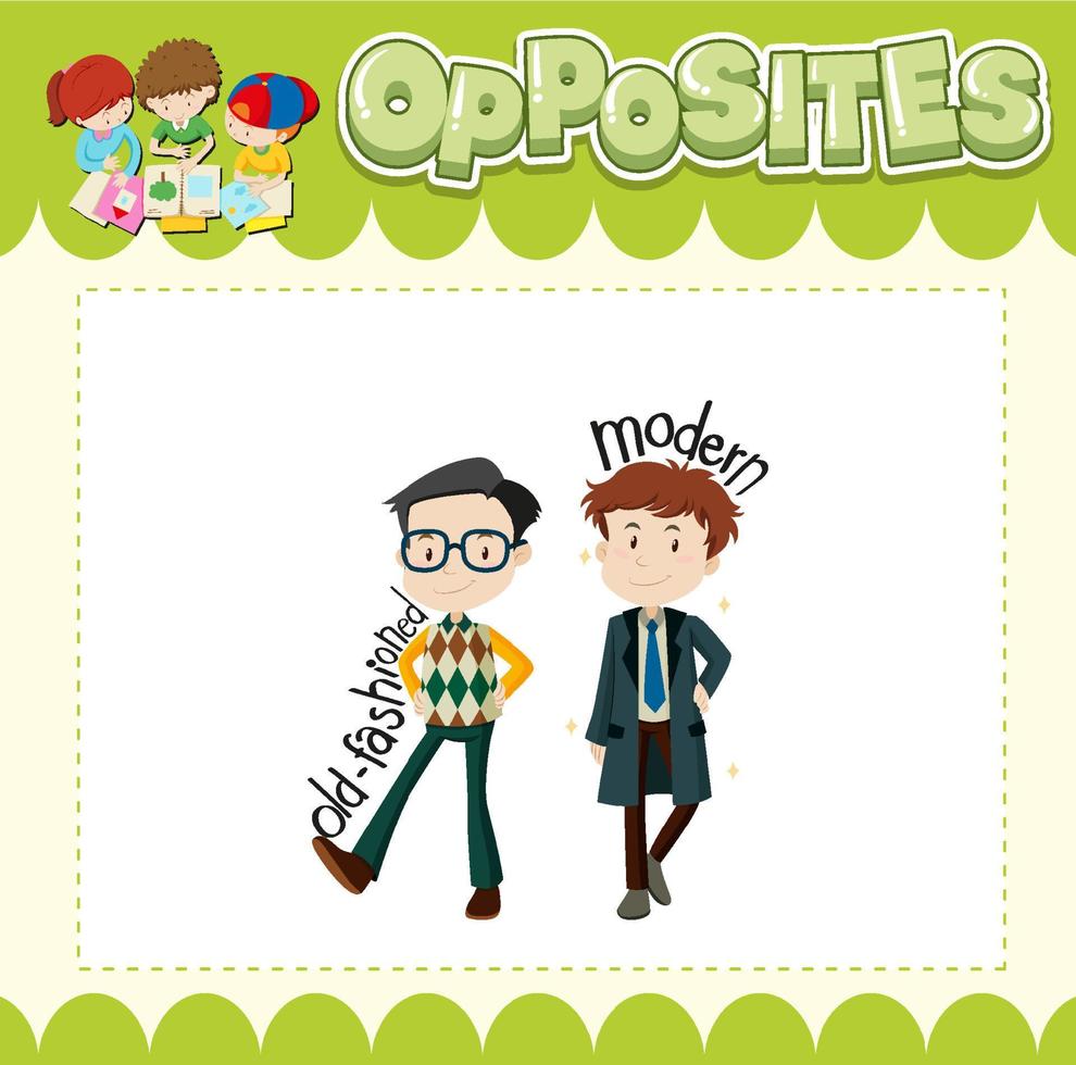 Education word card of English opposites word vector
