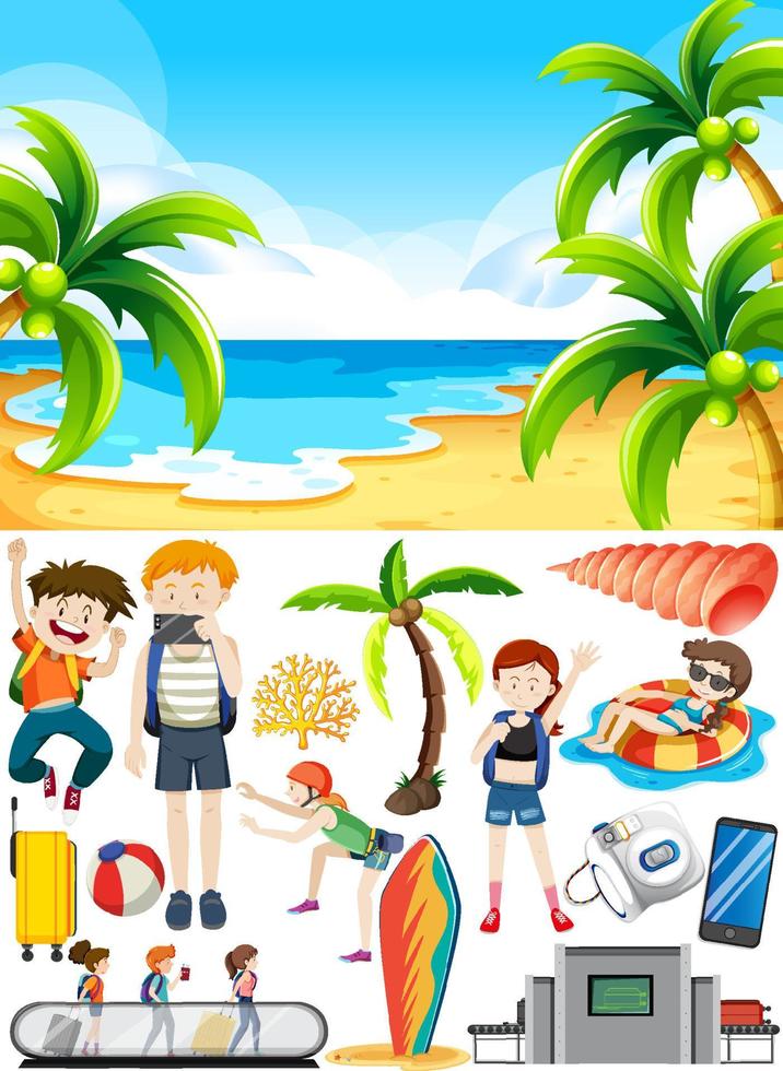 Set of people and scene for travel vector