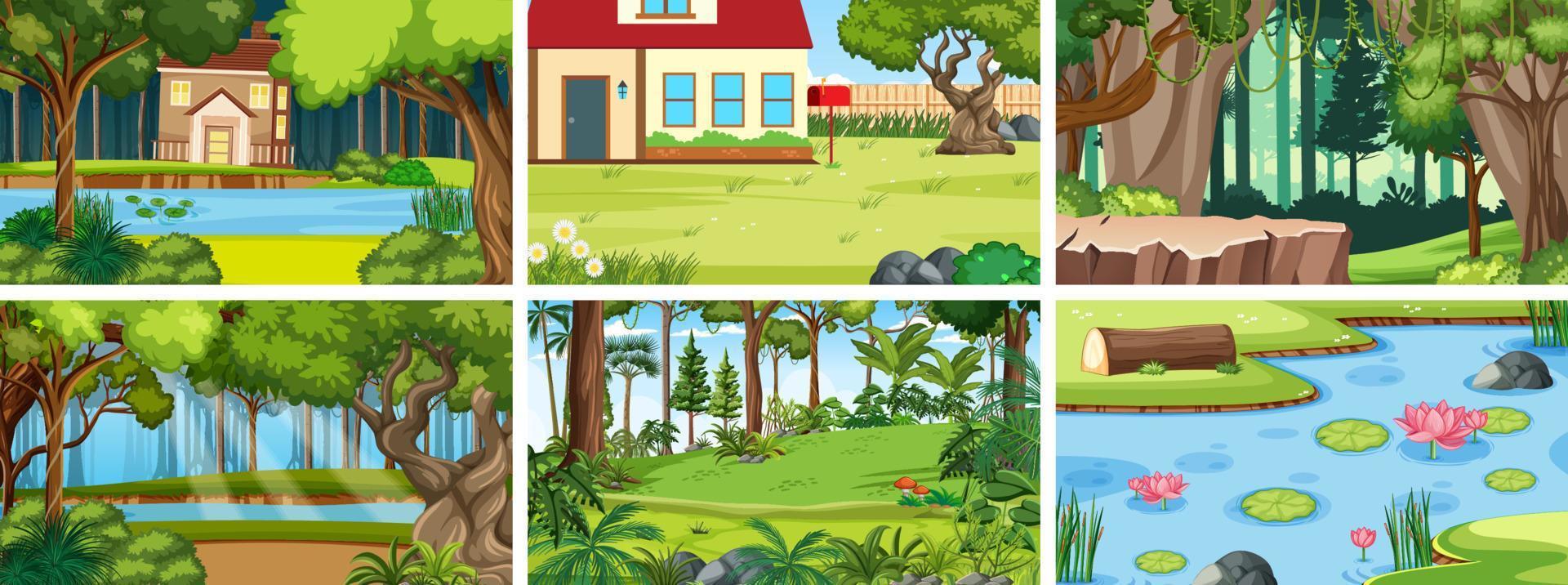 Nature scene with many trees and pond vector