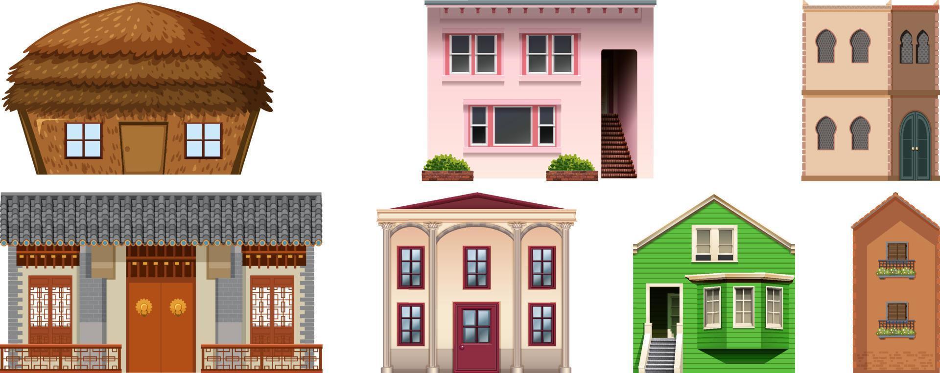 Different designs of buildings on white background vector