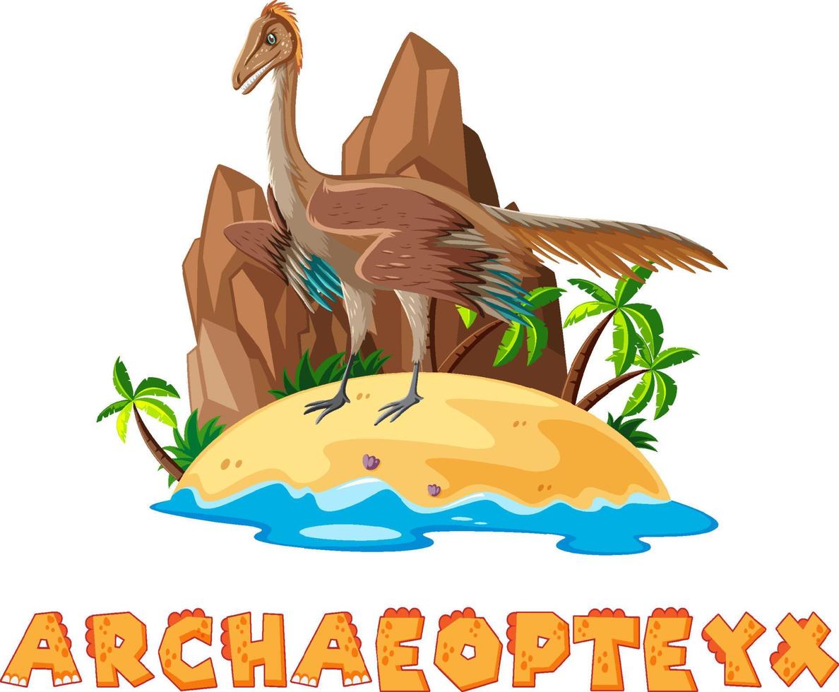 Scene with dinosaurs Archaeopteryx on island vector