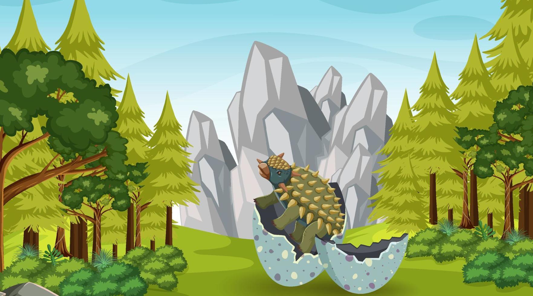 Scene with dinosaurs in the forest vector