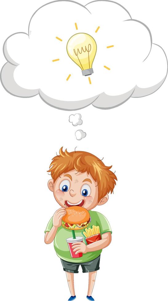 A boy eating and thinking on white background vector