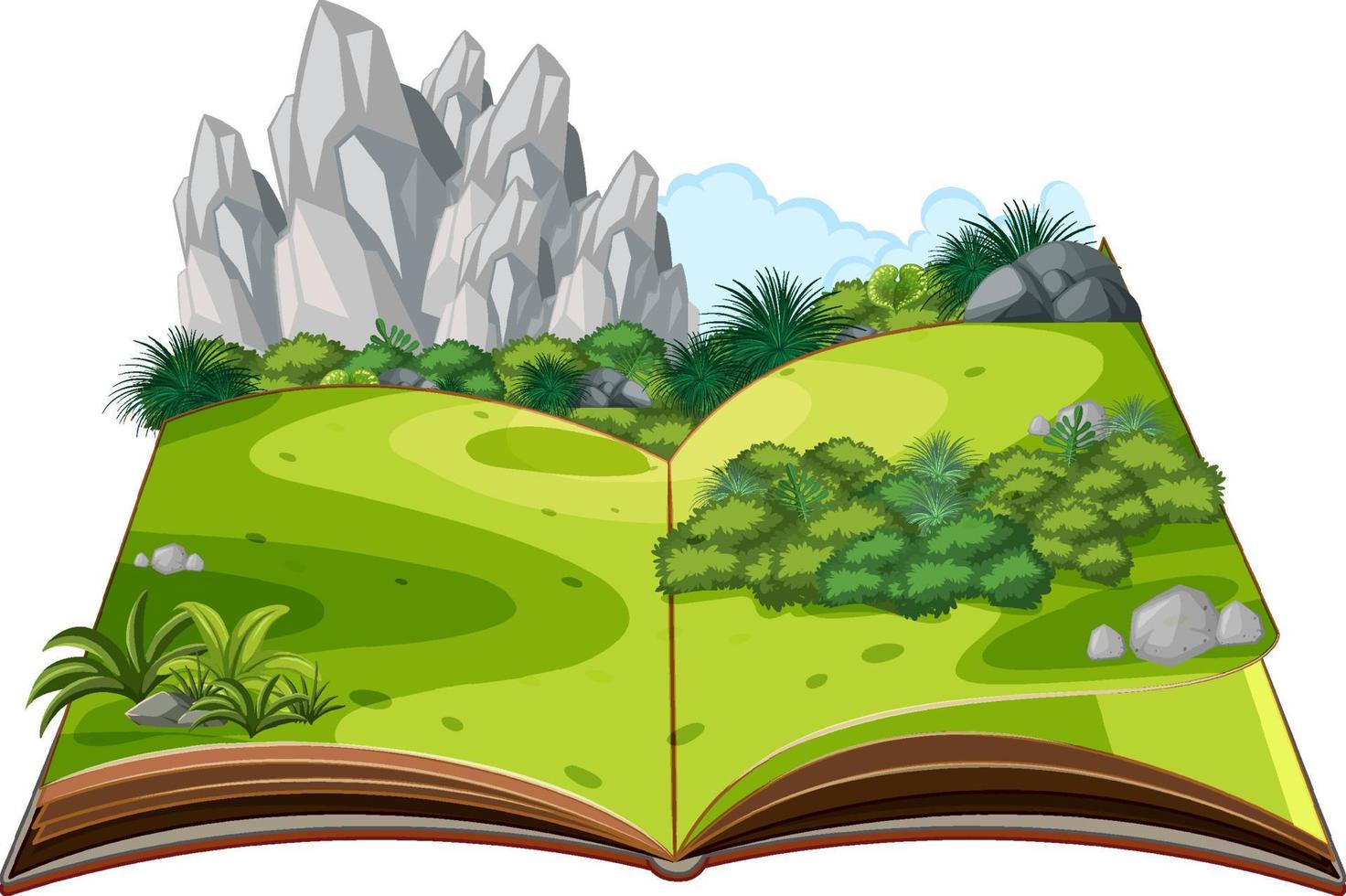 libro emergente con escena de la naturaleza al aire libre vector