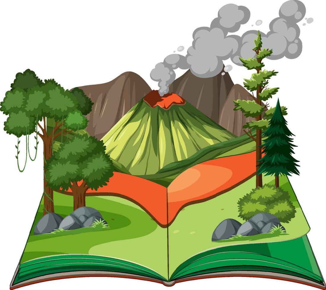 Scene with volcano in the forest vector