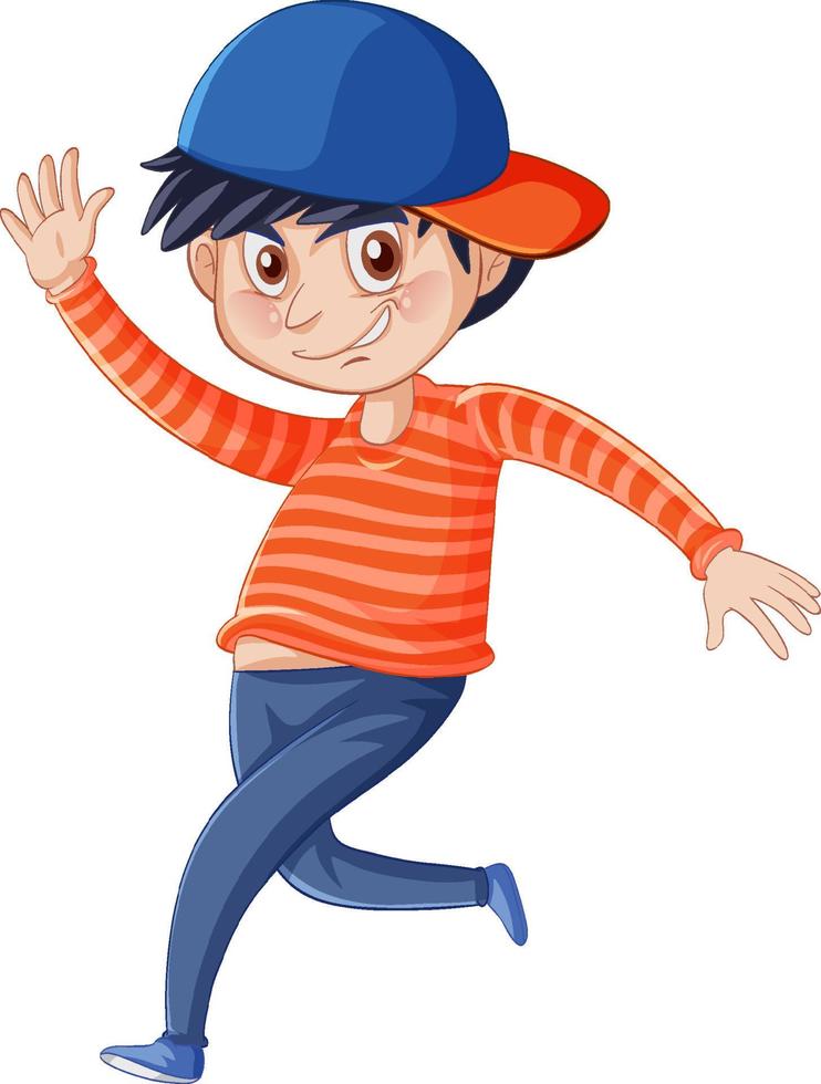 Teenager boy jumping cartoon character on white background vector