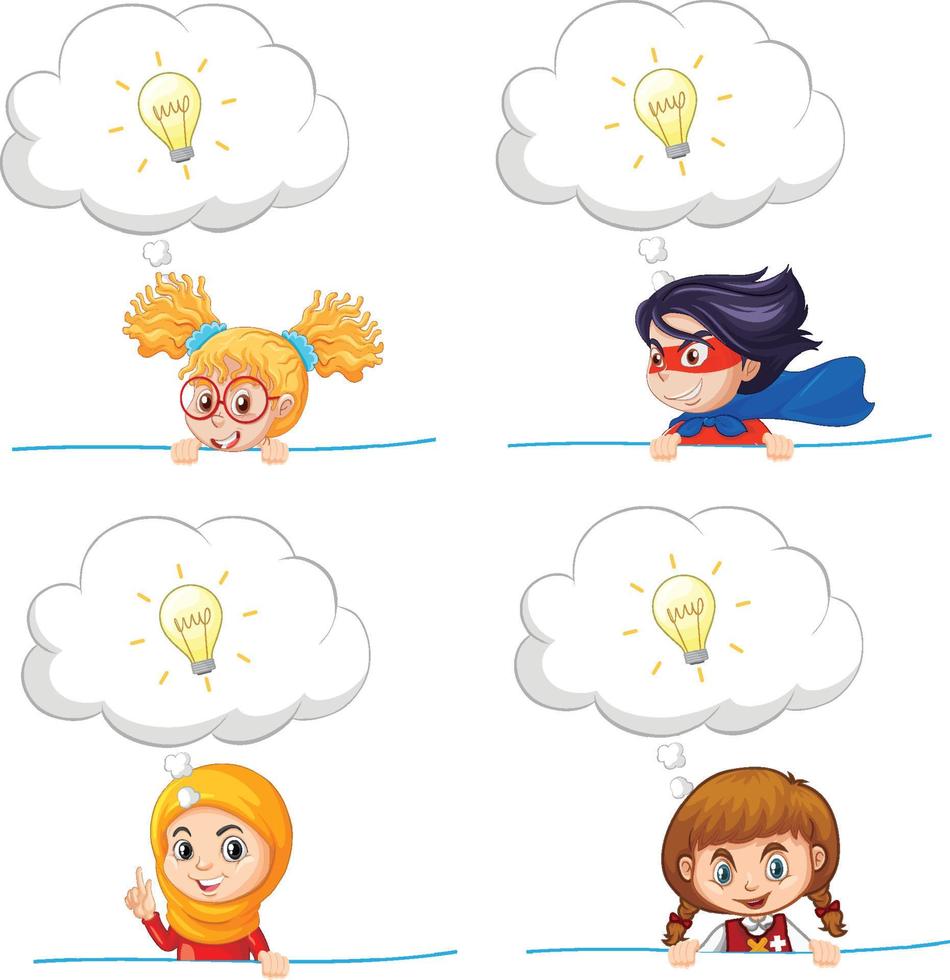 A Set of kids thinking on white background vector