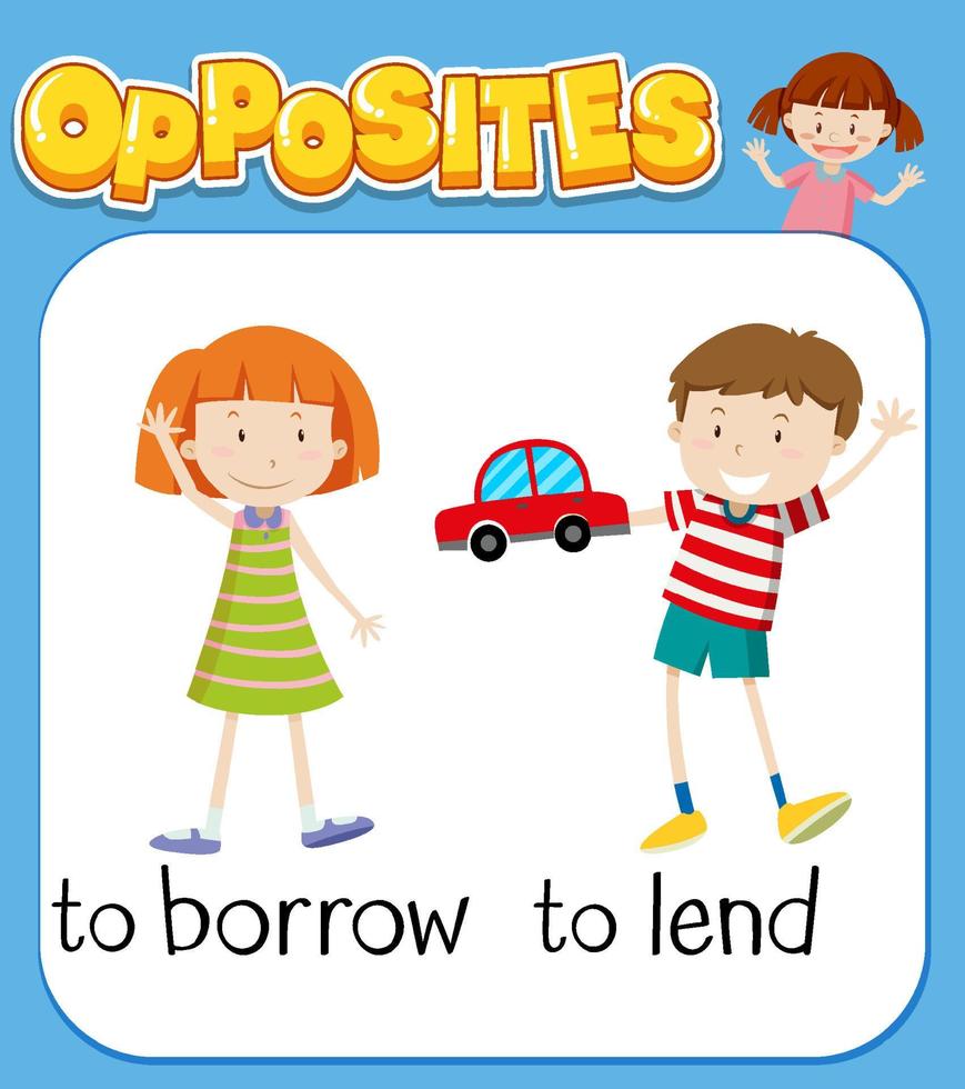 Opposite words for to borrow and to lend vector