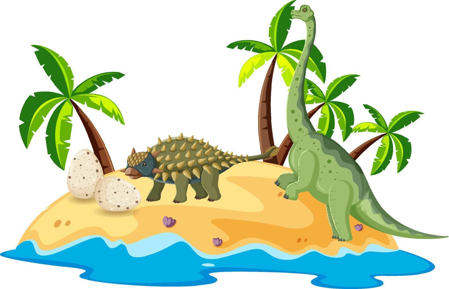 Scene with dinosaurs on island vector