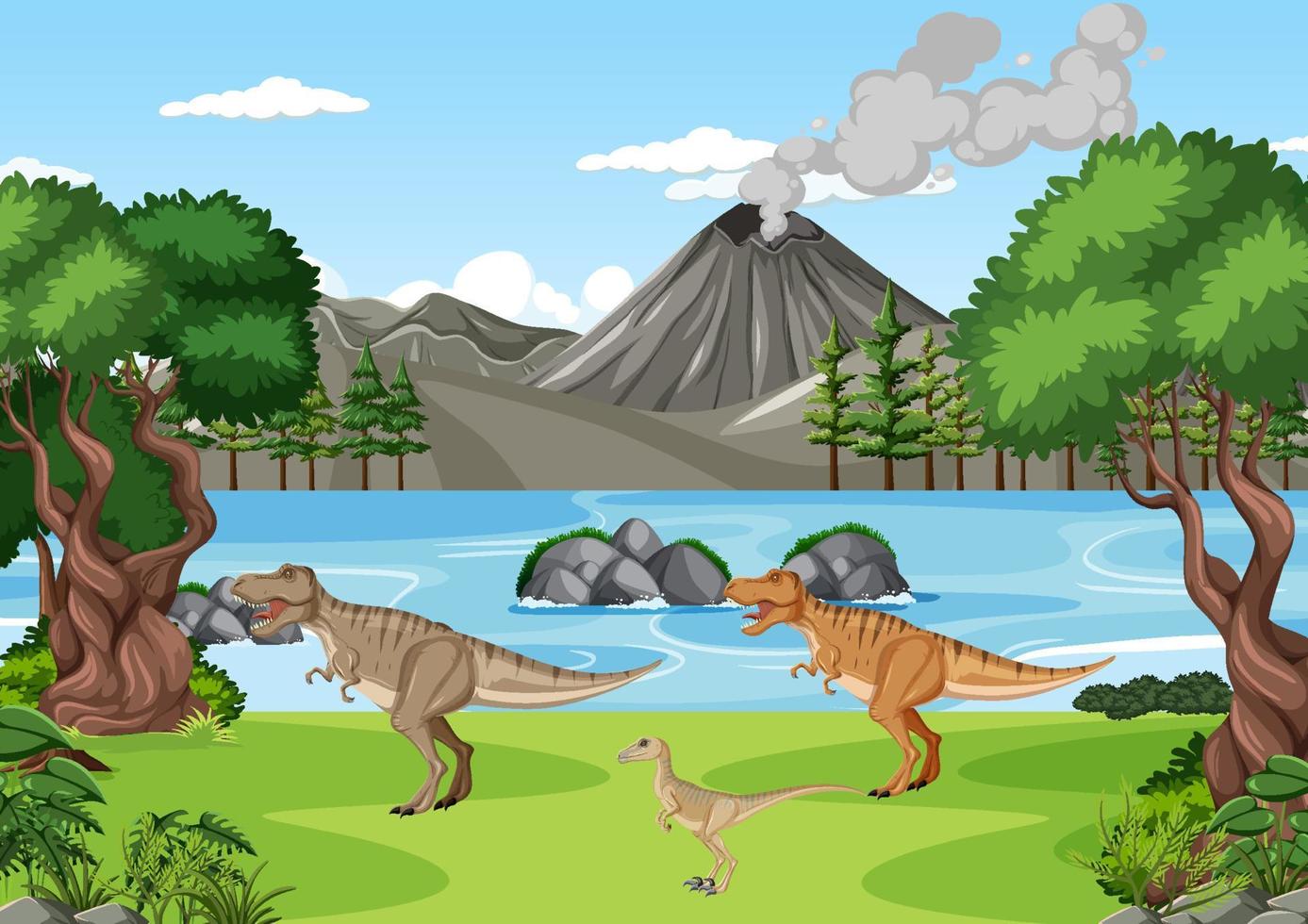 Scene with dinosaurs in the forest vector