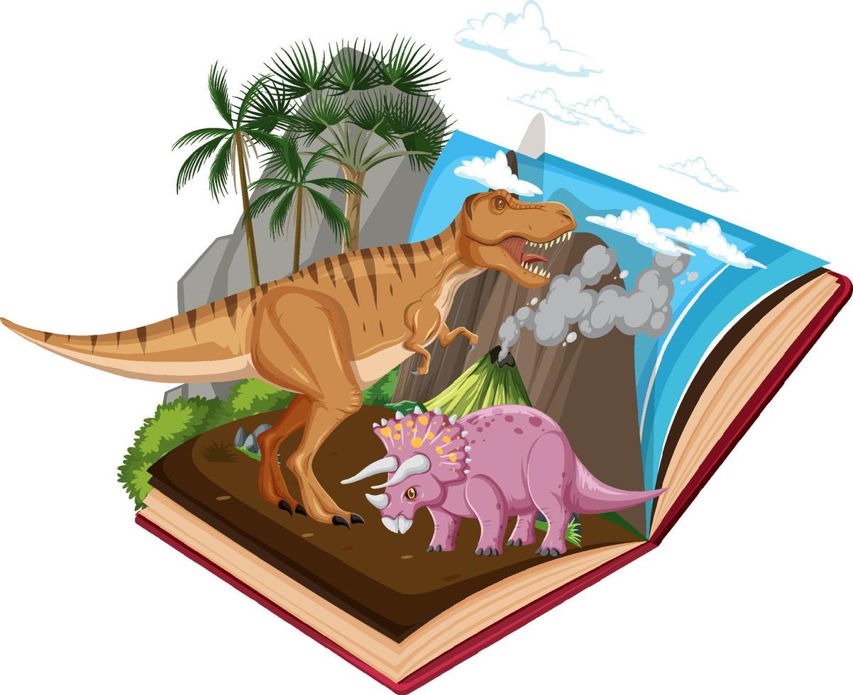 escena con dinosaurios en el bosque vector