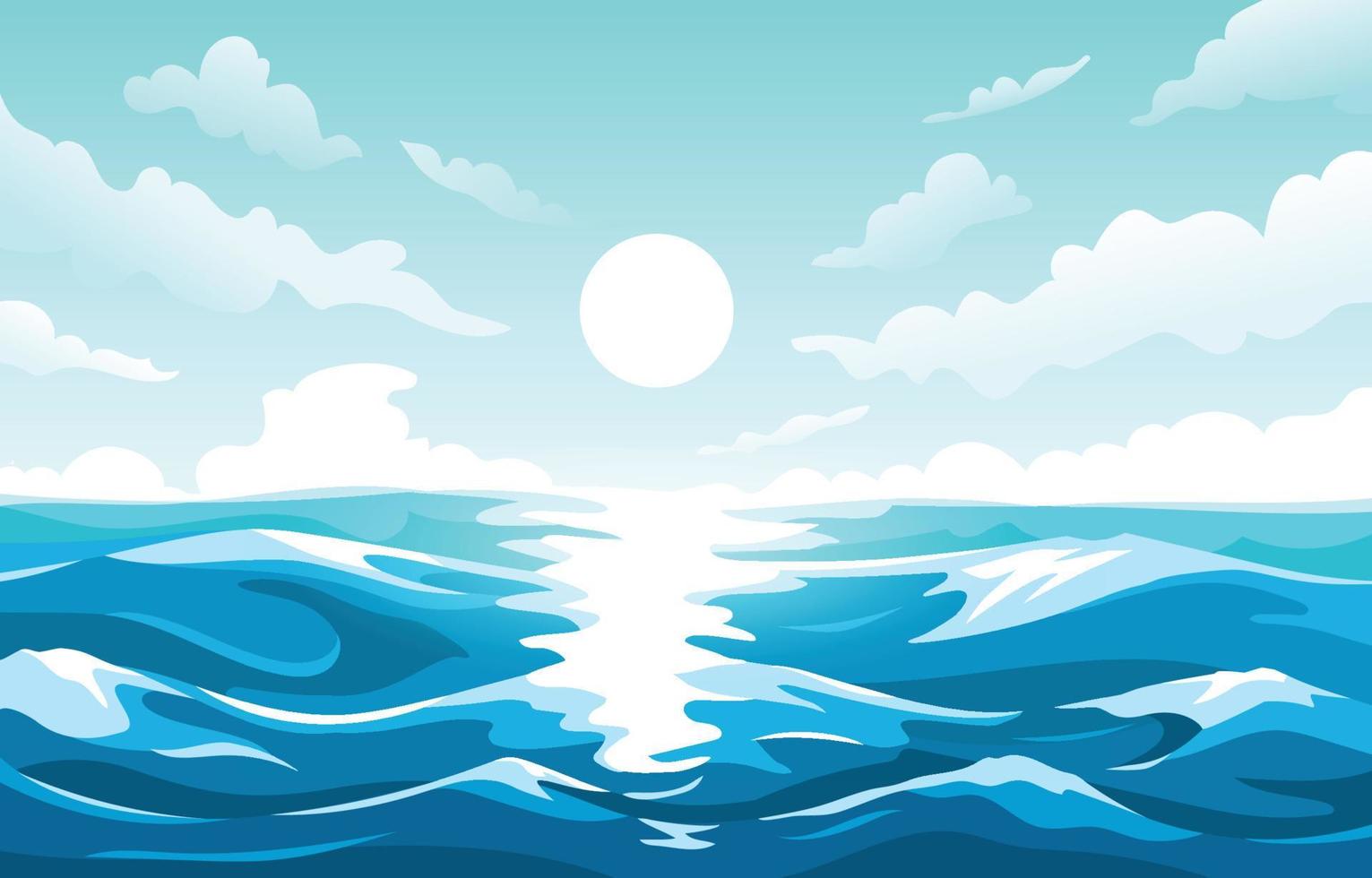 Blue Ocean with Sun Landscape Background vector