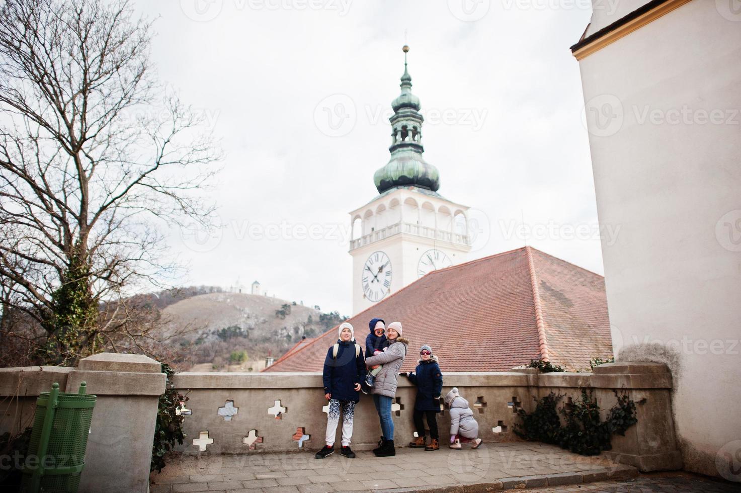 Family walking at historical Mikulov Castle, Moravia, Czech Republic. Old European town. photo