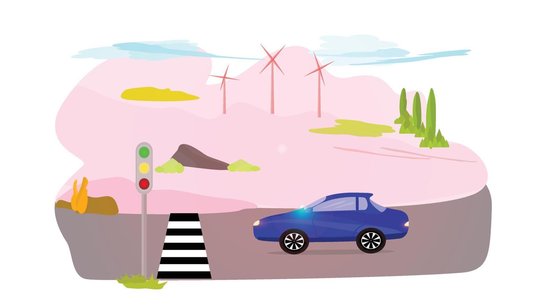 Car road landscape countryside meadow abstract backgrounds vector illustration EPS10 07052021