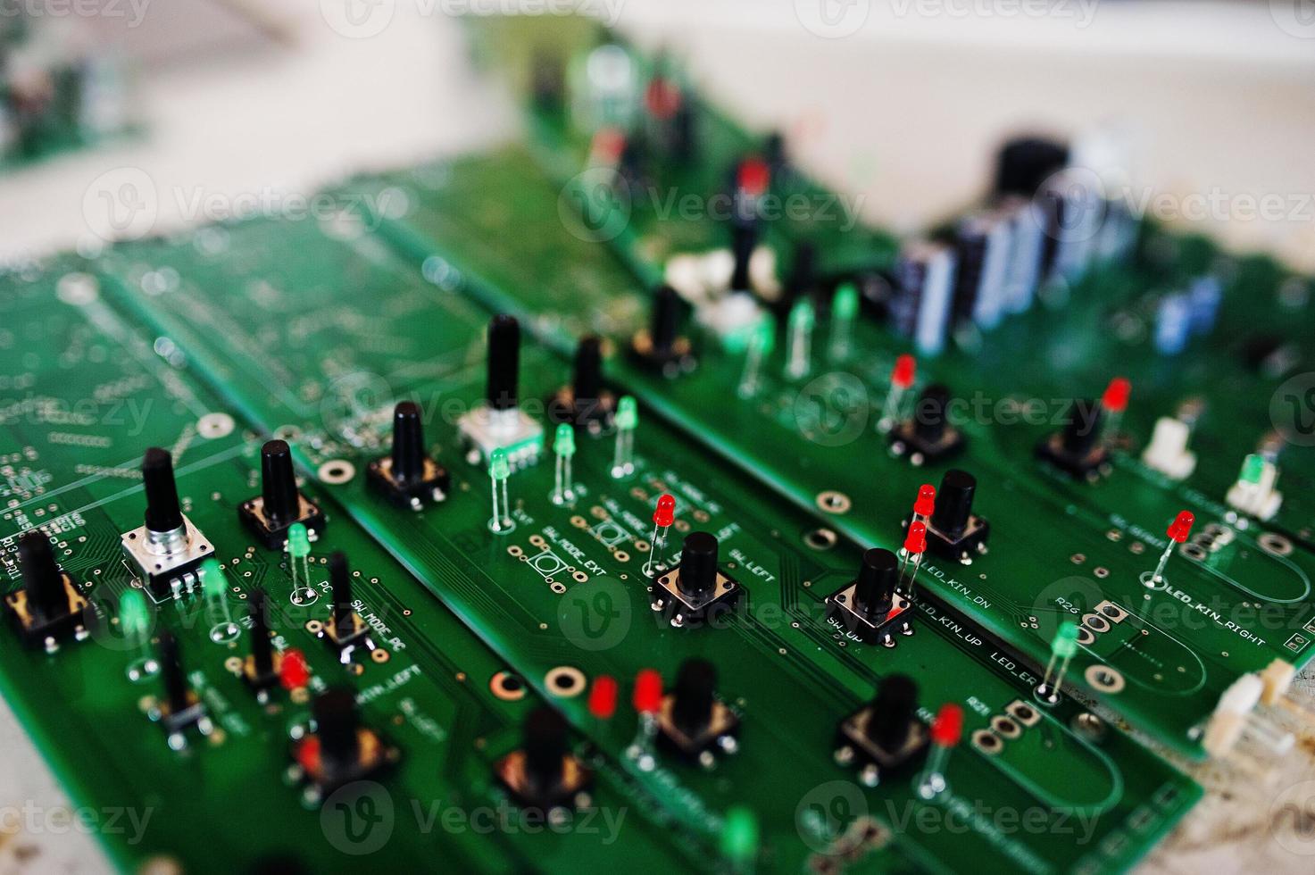 Circuit board of electronic computer hardware technology. Motherboard digital chip. photo