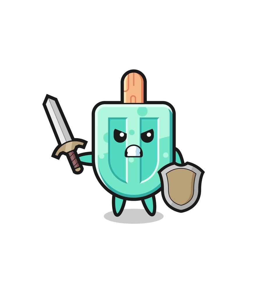 cute popsicles soldier fighting with sword and shield vector