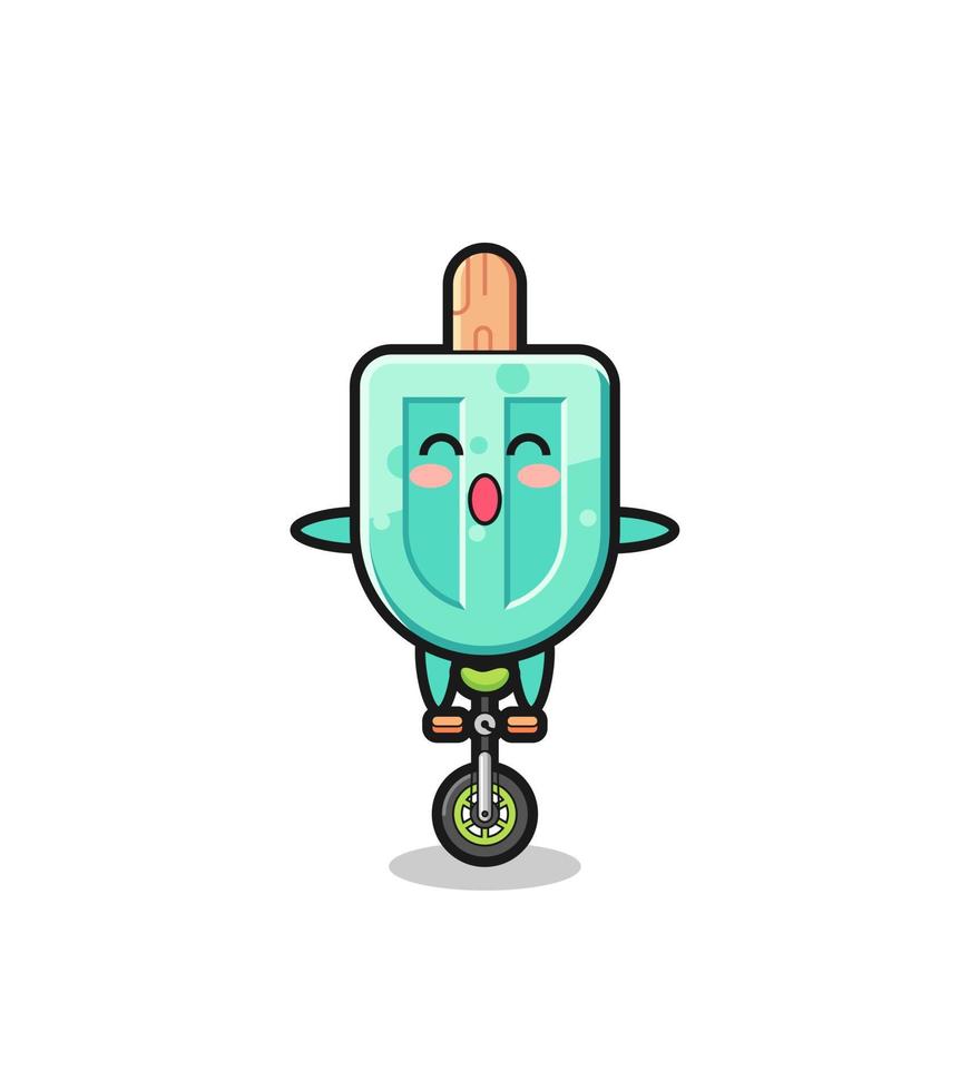 el lindo personaje de paletas está montando una bicicleta de circo vector