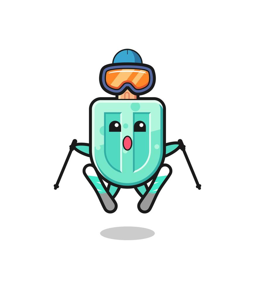 personaje de mascota de paletas como jugador de esquí vector