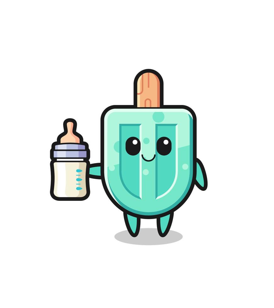 baby popsicles cartoon character with milk bottle vector