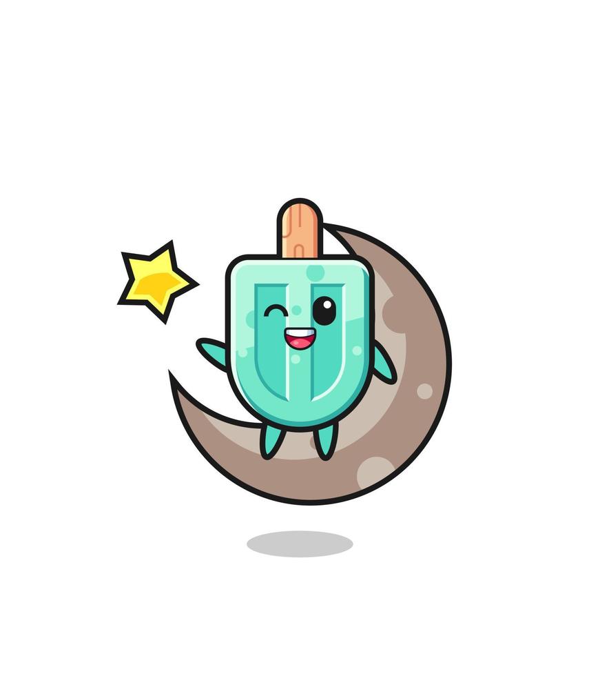 illustration of popsicles cartoon sitting on the half moon vector