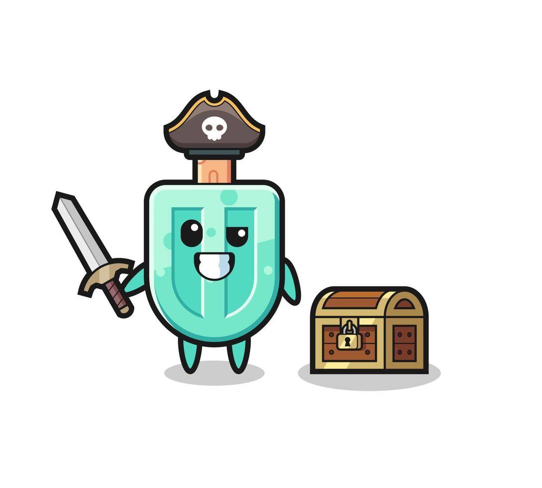 the popsicles pirate character holding sword beside a treasure box vector