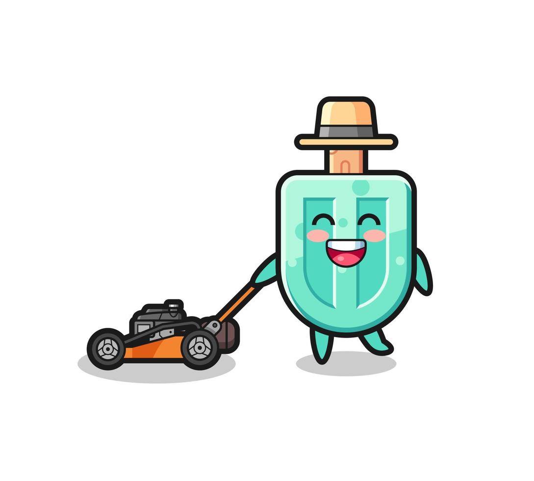 illustration of the popsicles character using lawn mower vector