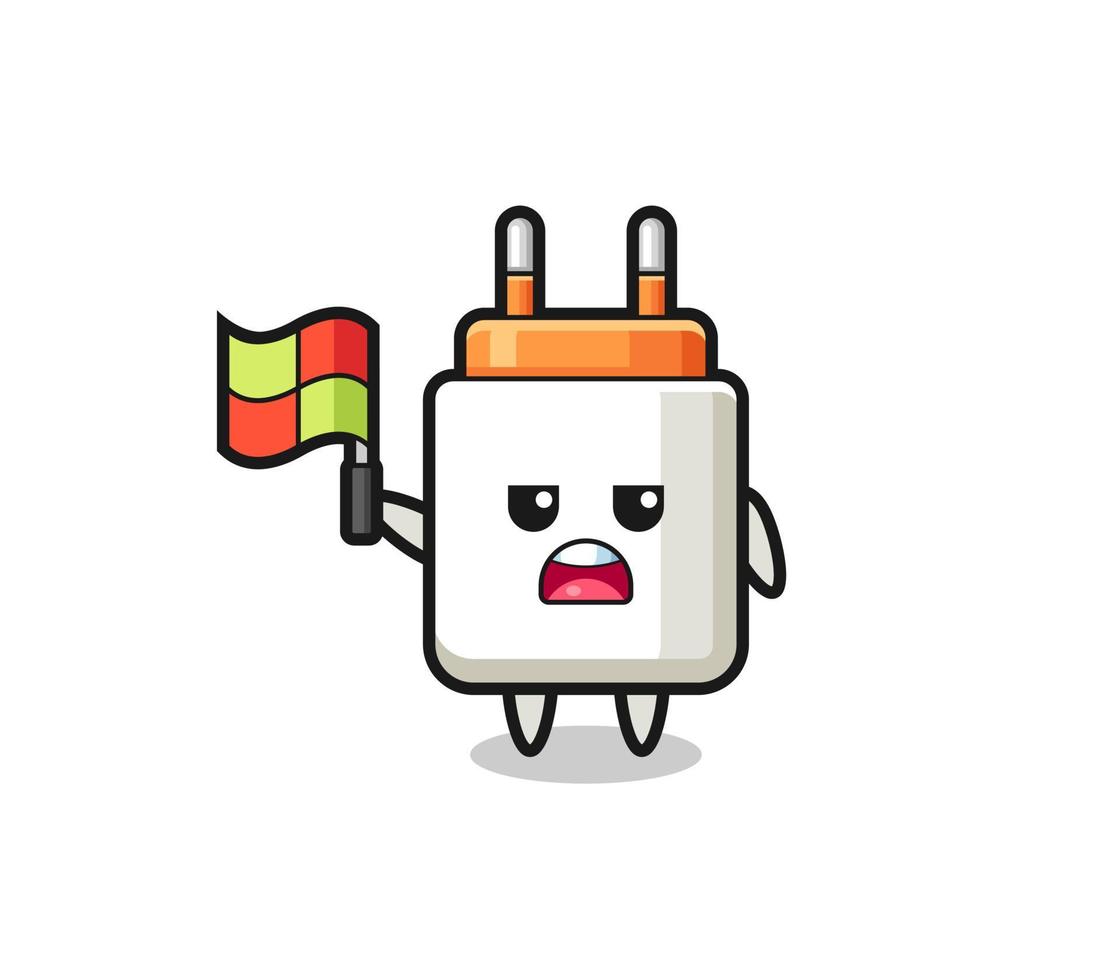 power adapter character as line judge putting the flag up vector