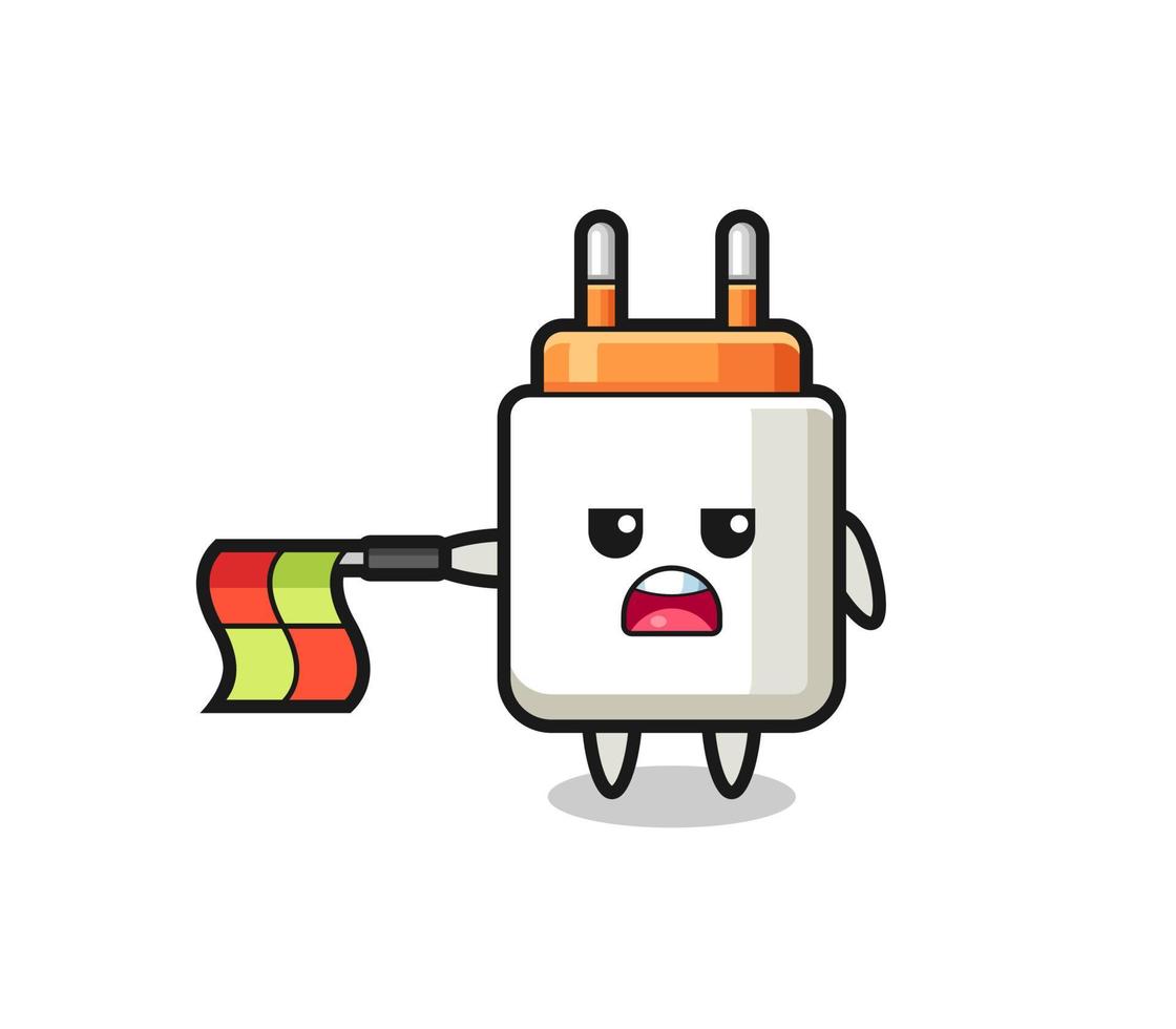 power adapter character as line judge hold the flag straight horizontally vector