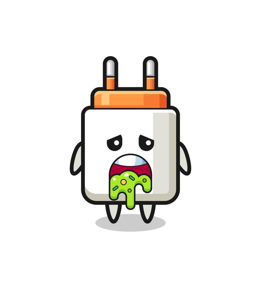 the cute power adapter character with puke vector