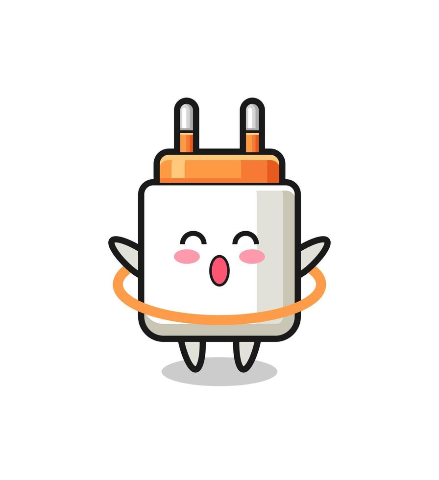 cute power adapter cartoon is playing hula hoop vector