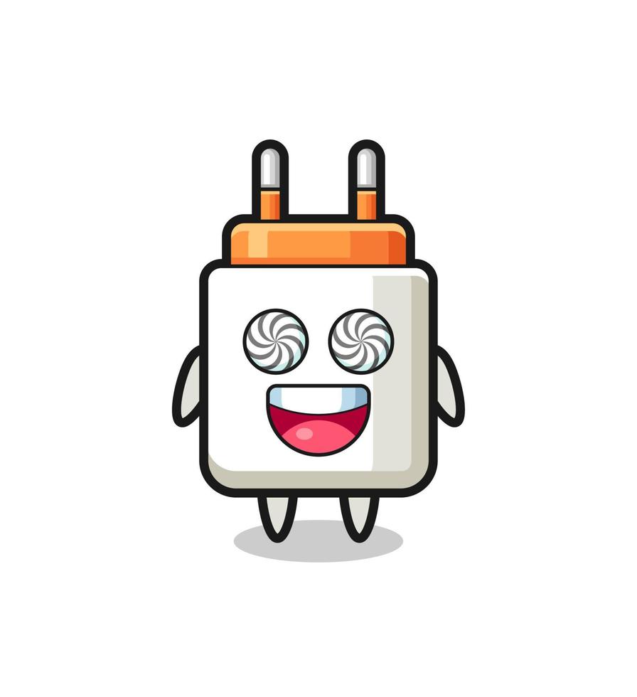 cute power adapter character with hypnotized eyes vector