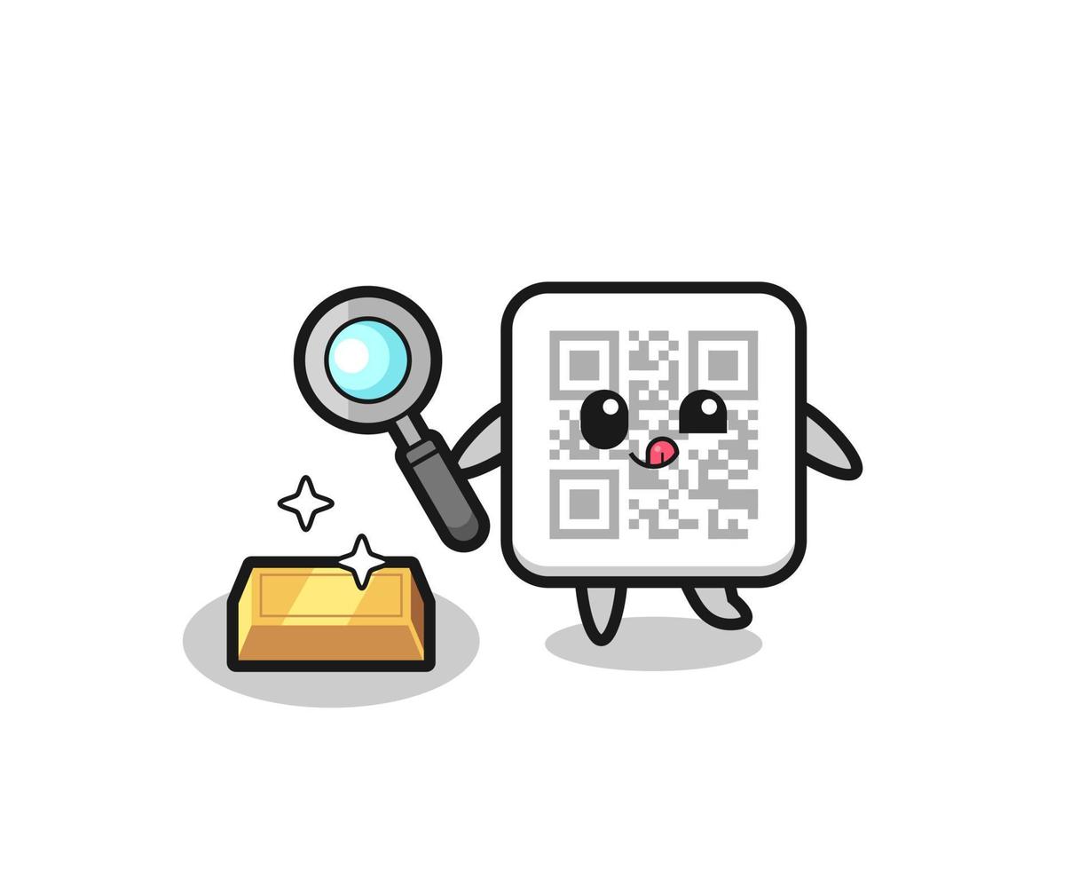 qr code character is checking the authenticity of the gold bullion vector