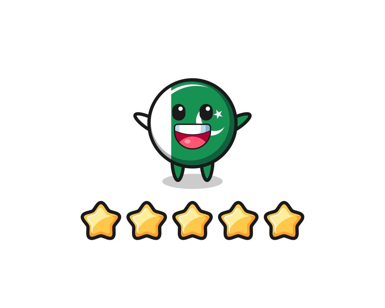 la ilustración de la mejor calificación del cliente, lindo personaje de la bandera de pakistán con 5 estrellas vector