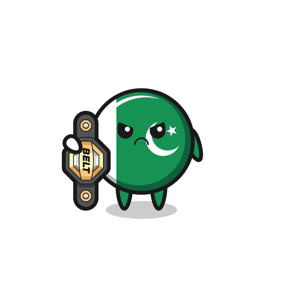 pakistan flag mascot character as a MMA fighter with the champion belt vector