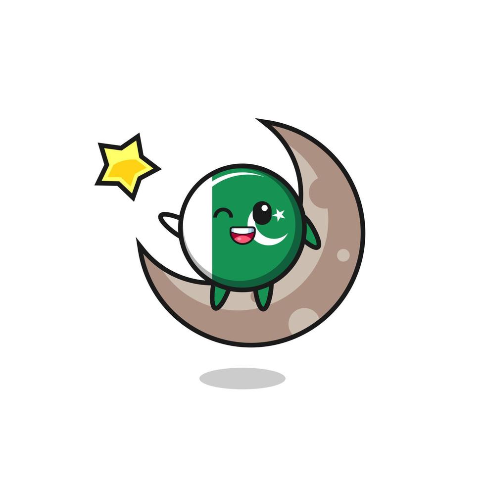 illustration of pakistan flag cartoon sitting on the half moon vector