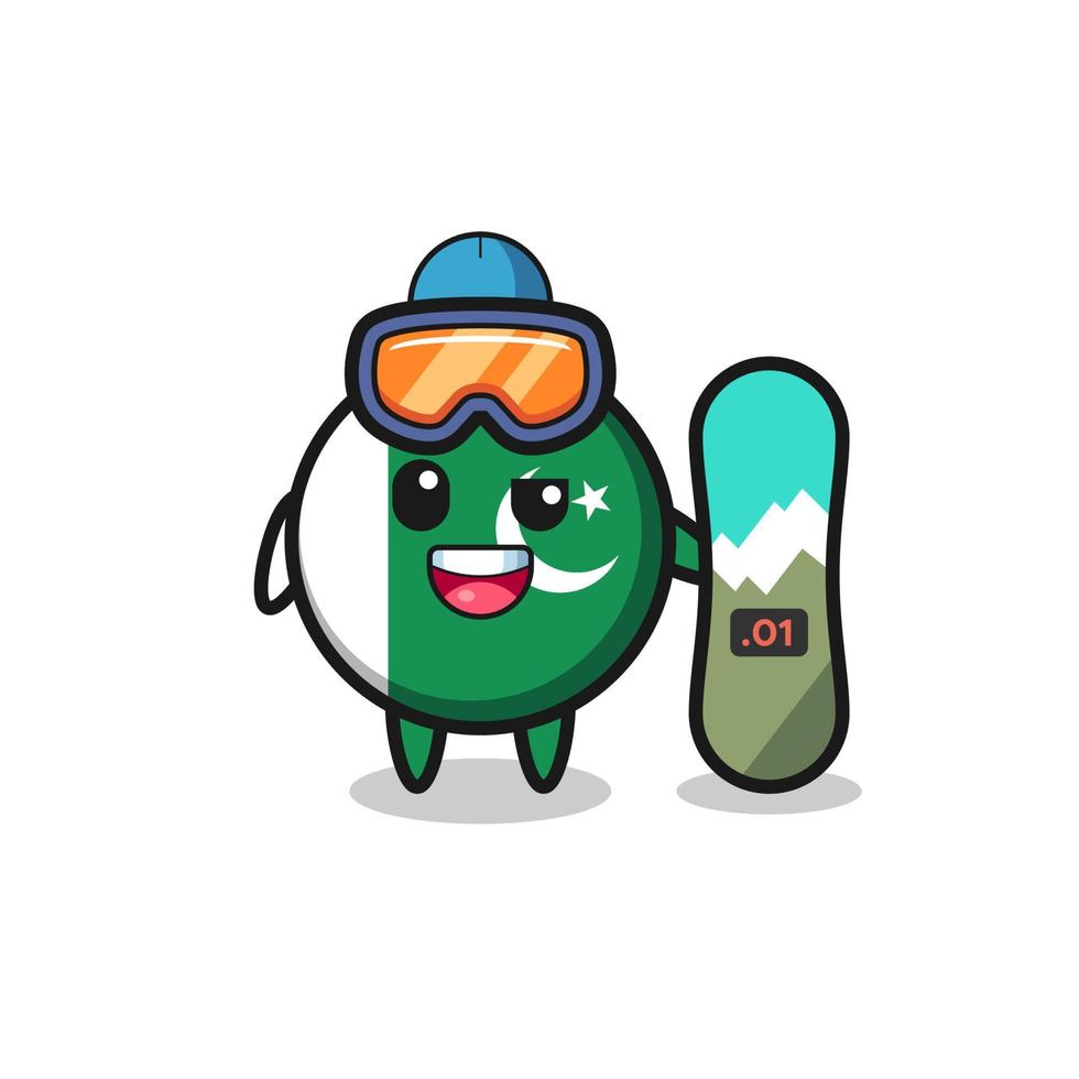 Illustration of pakistan flag character with snowboarding style vector