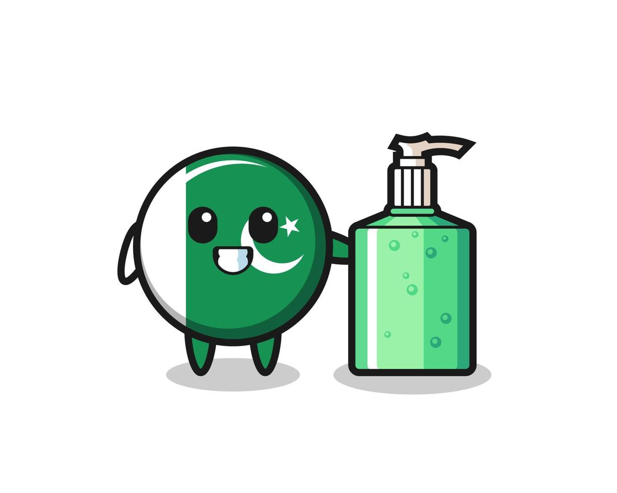 cute pakistan flag cartoon with hand sanitizer vector