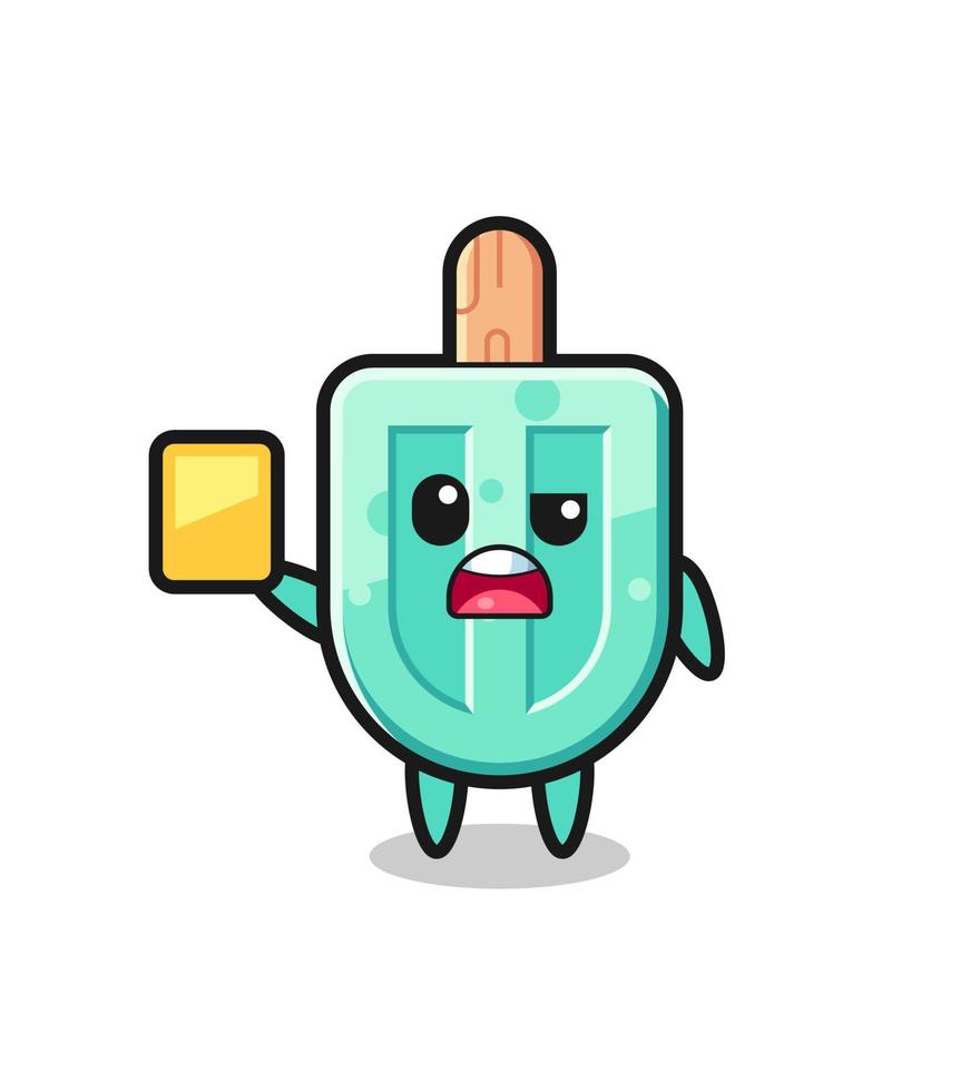 cartoon popsicles character as a football referee giving a yellow card vector
