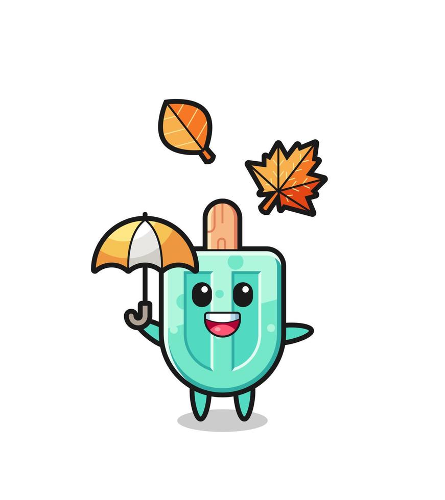 cartoon of the cute popsicles holding an umbrella in autumn vector