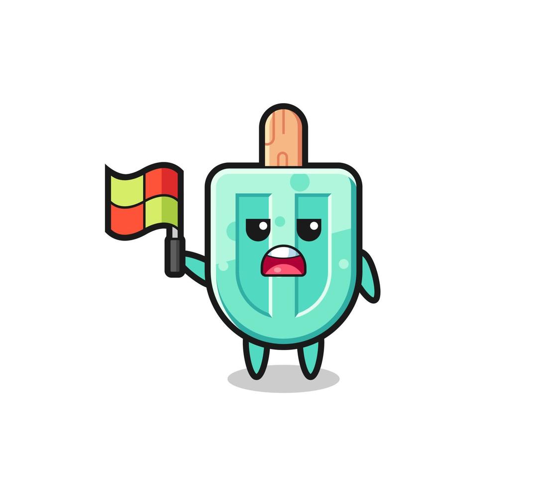 personaje de paletas como juez de línea levantando la bandera vector