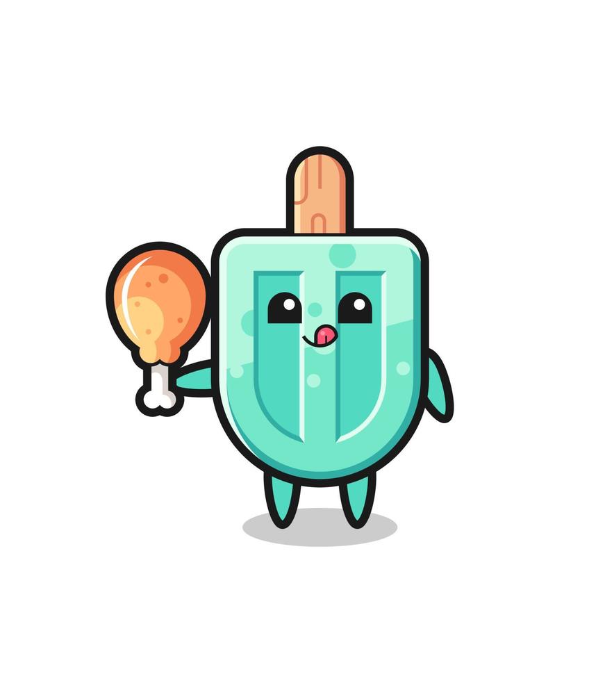 popsicles cute mascot is eating a fried chicken vector