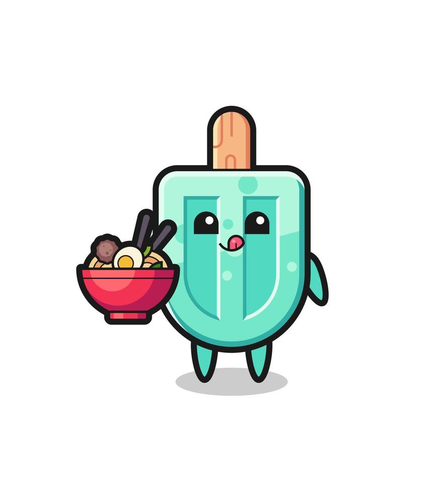 lindo personaje de paletas comiendo fideos vector