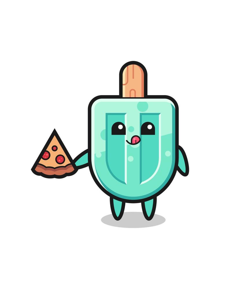 cute popsicles cartoon eating pizza vector