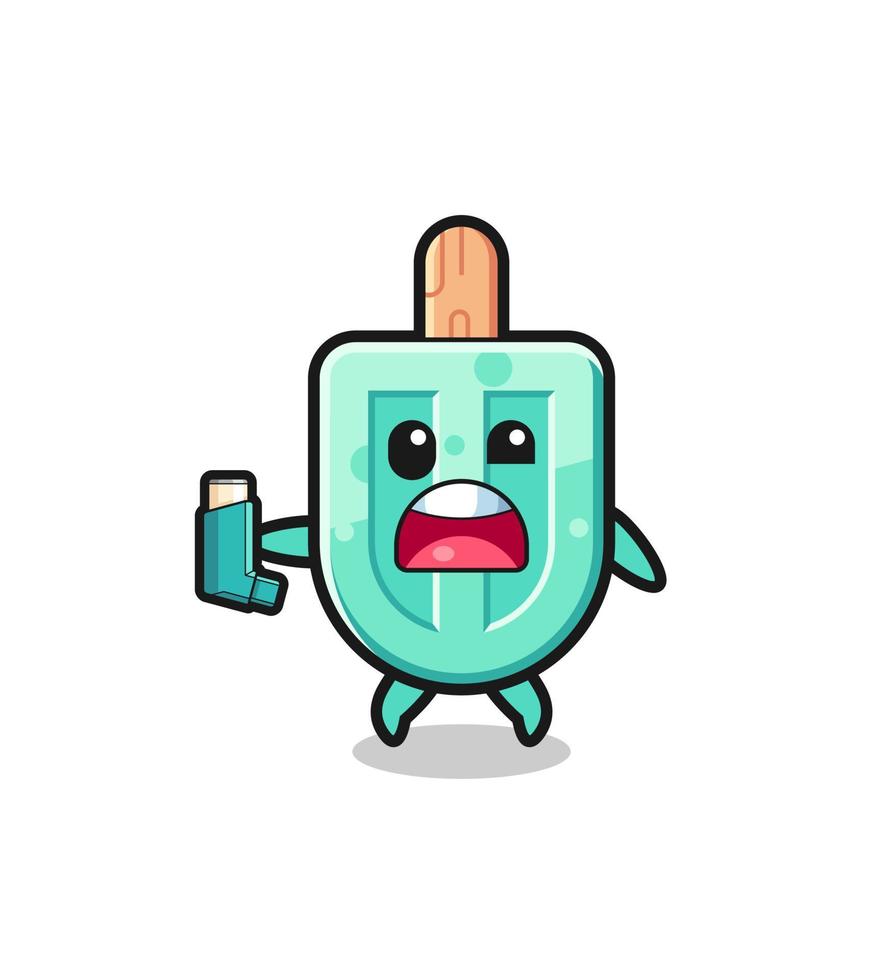 popsicles mascot having asthma while holding the inhaler vector