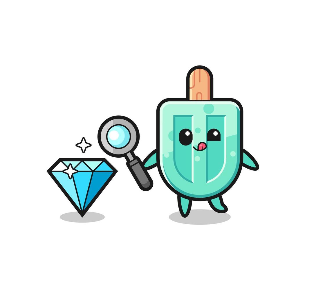 popsicles mascot is checking the authenticity of a diamond vector