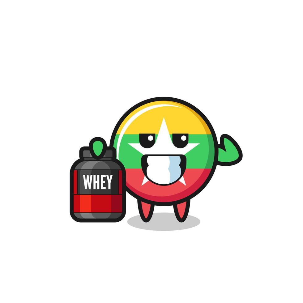 the muscular myanmar flag character is holding a protein supplement vector